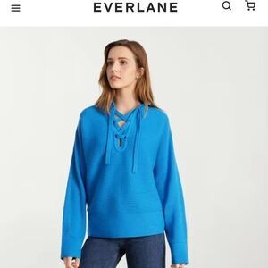 Everlane Sweater Womens XS Cerulean Blue Wool Blend Lace Up Smock Knit Crop